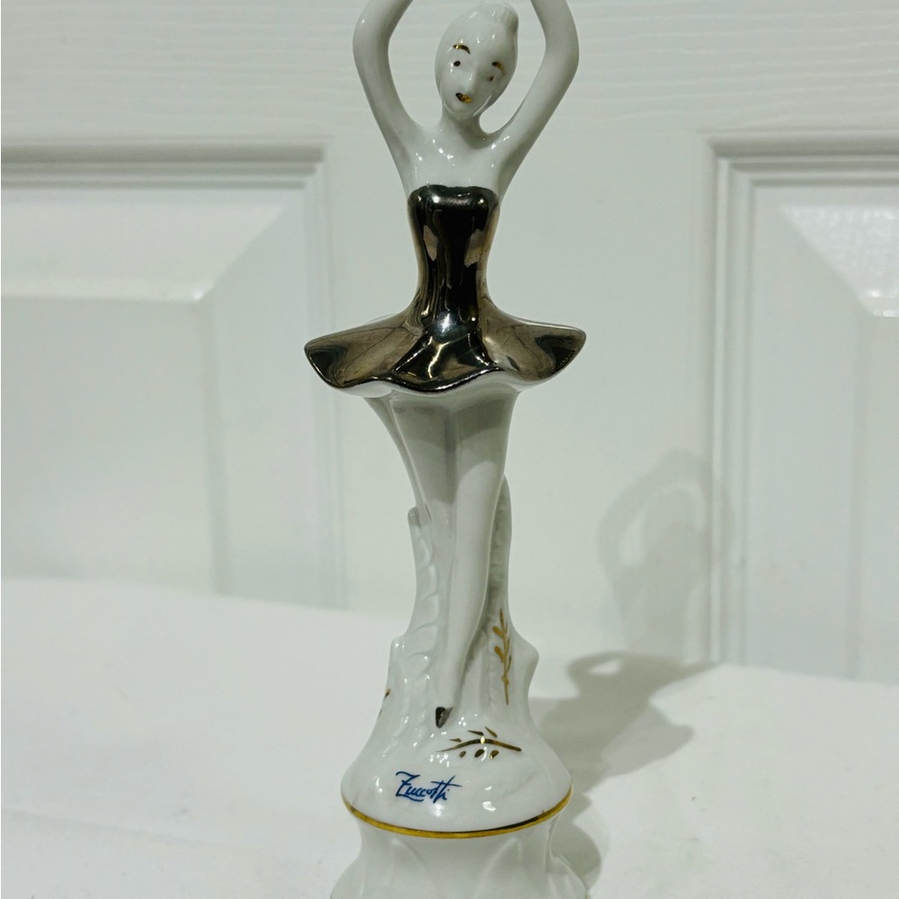 VintageCapodimonte Elegant White and Silver Ceramic Ballerina Figurine